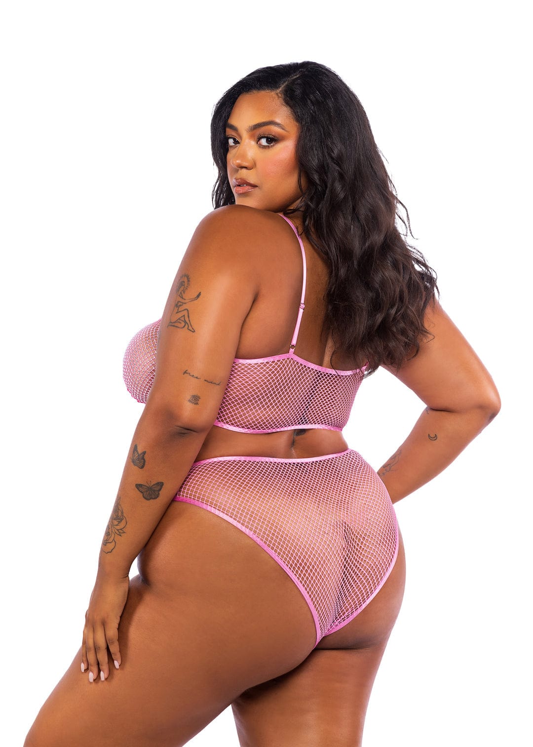Plus Size Black Rhinestone Fishnet Top & Panty Short Lingerie - Image 4