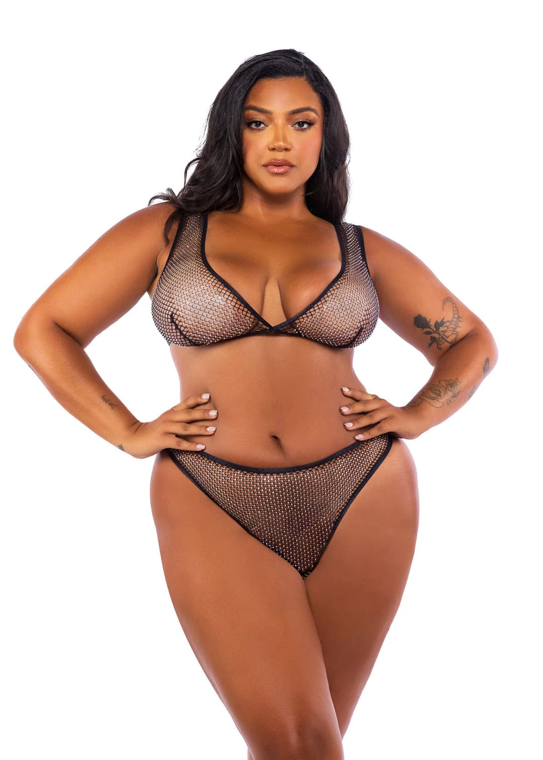 Pink Fishnet & Rhinestone Top & Panty Short Lingerie - Image 8