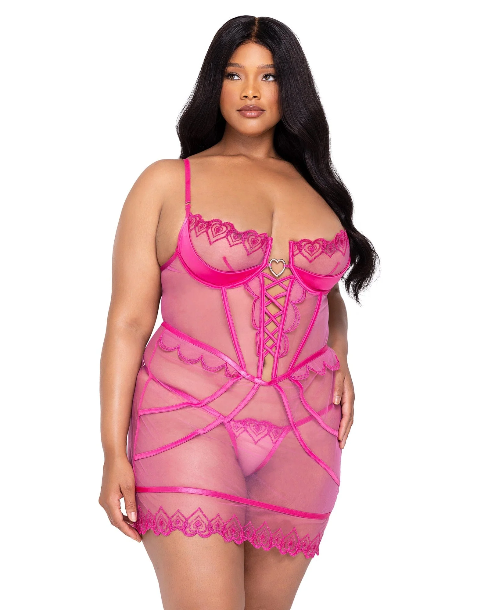 Pink Bubblegum Lace Heart Slip Set Lingerie - Image 4