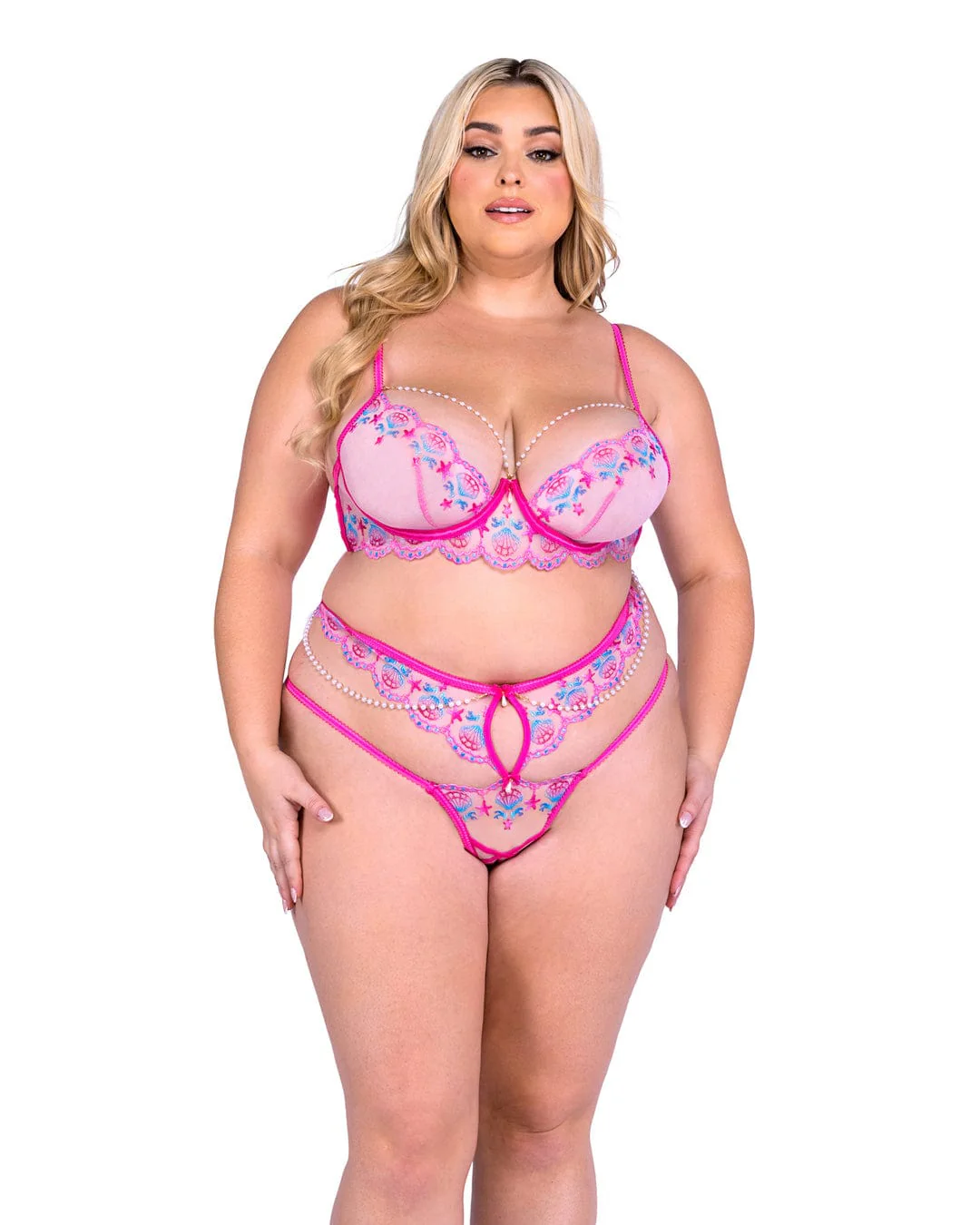 Pink Sultry Siren Lace & Satin Bra & Highwaisted Thong Panty Lingerie - Image 3