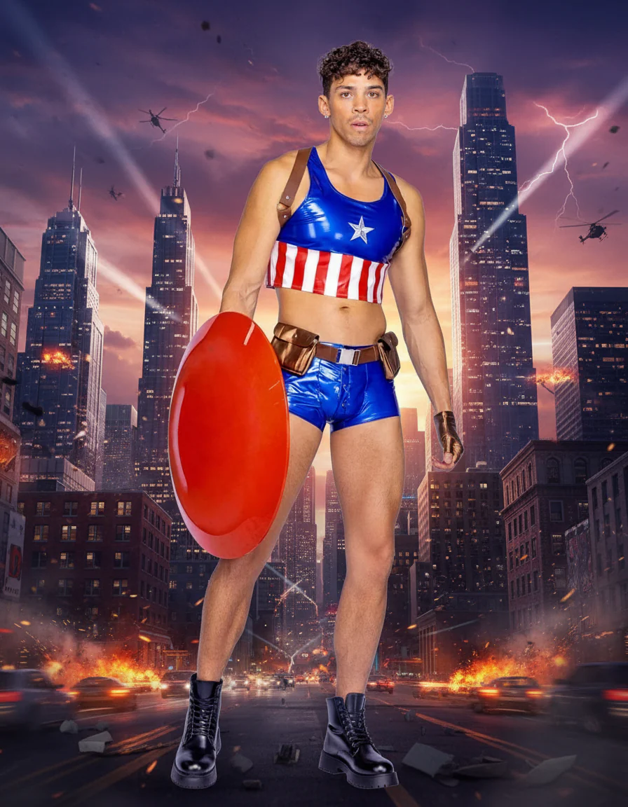 4 Pc Men's Hunky Captain America Super Hero Halloween Cosplay Costume