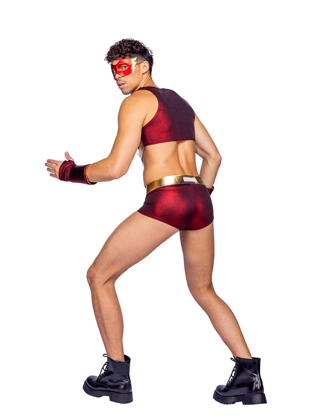 4 Pc Men's Red & Gold Marvel Comic Flash Super Hero Halloween Cosplay Costume - Image 2
