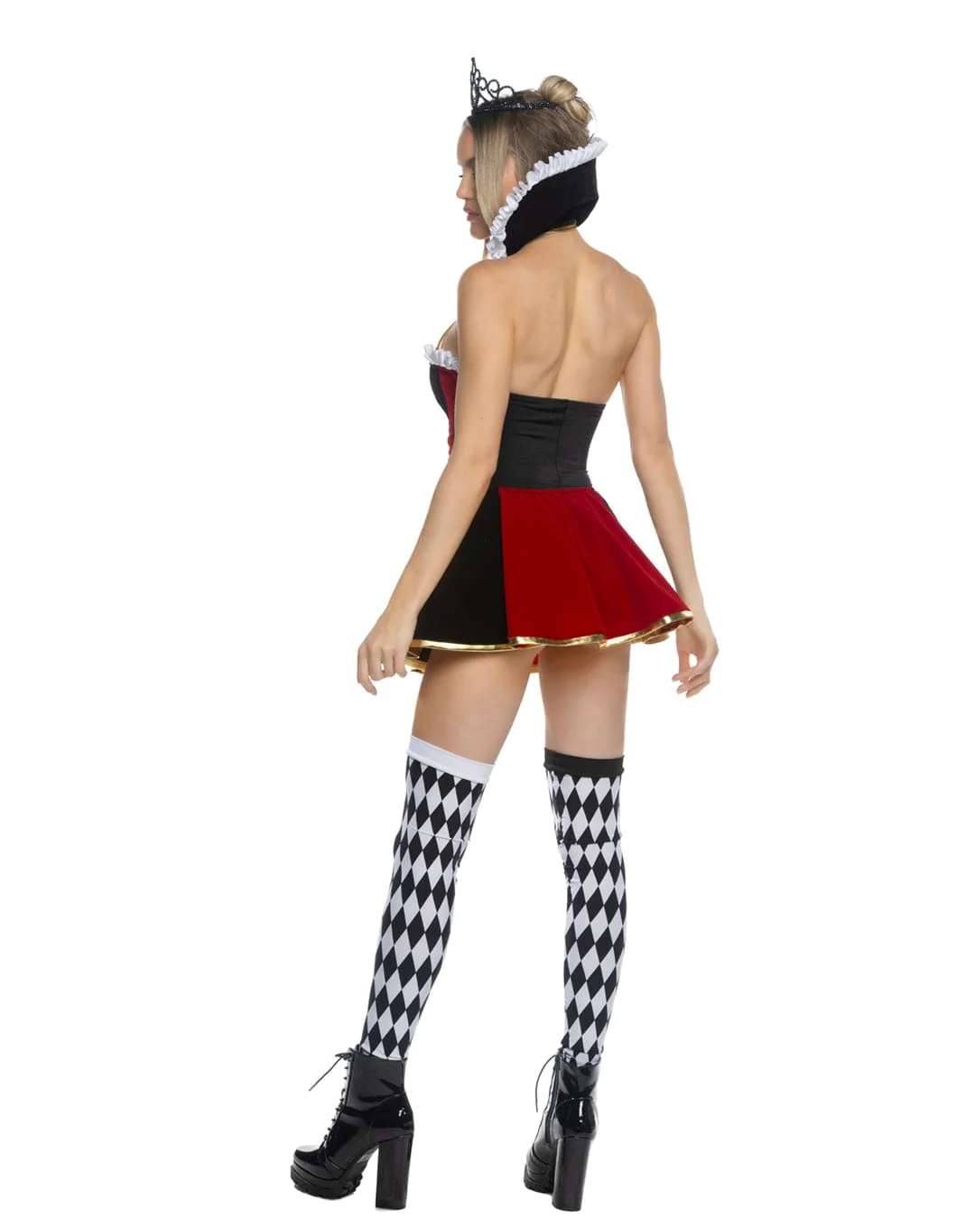 4 Pc Wonderland Queen Velvet Ruffle Bodice w/ Headpiece, Mini Skirt & Tiara Cosplay Costume - Image 2