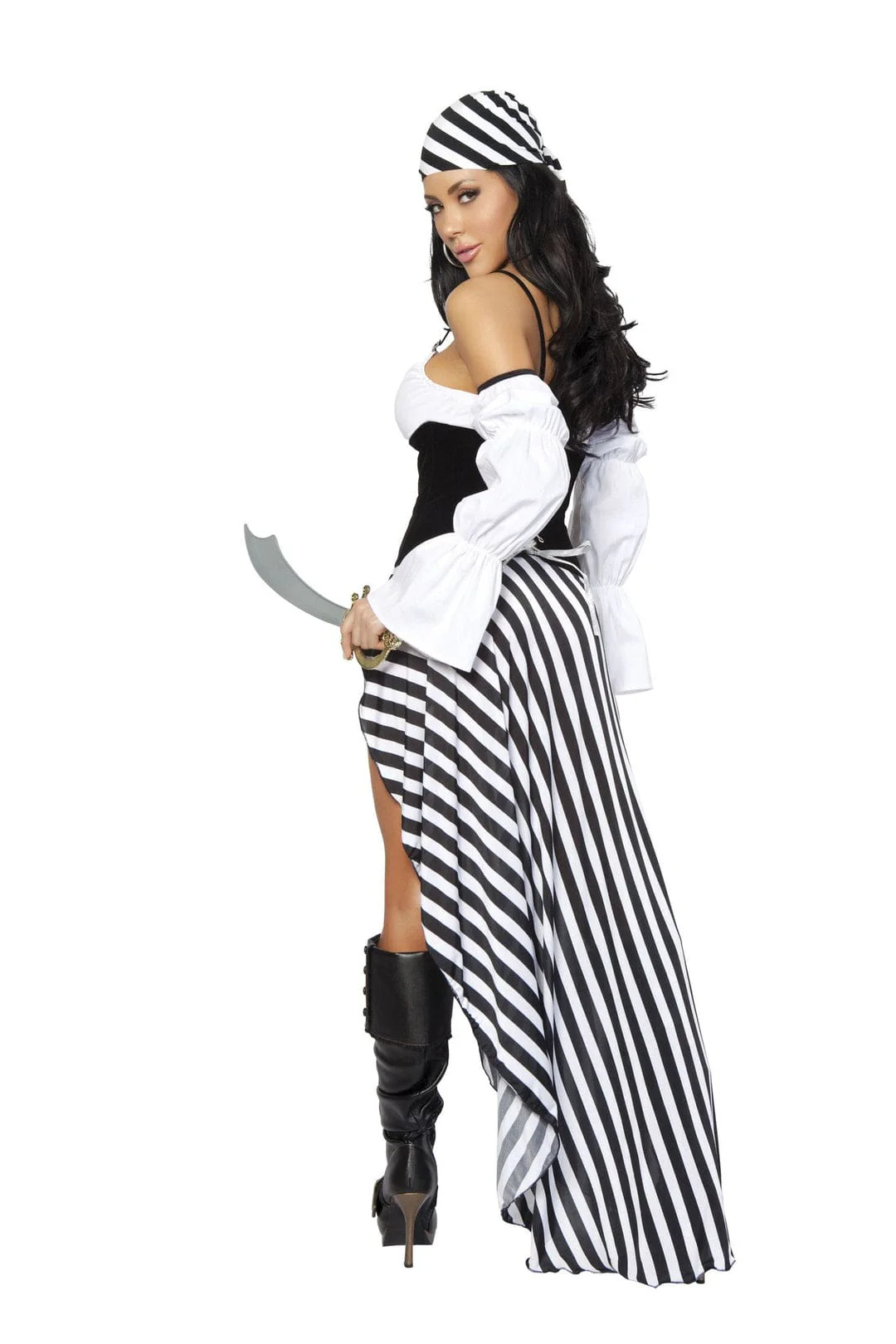 6 Pc Black & White Pirate Lass Halloween Cosplay Costume - Image 2
