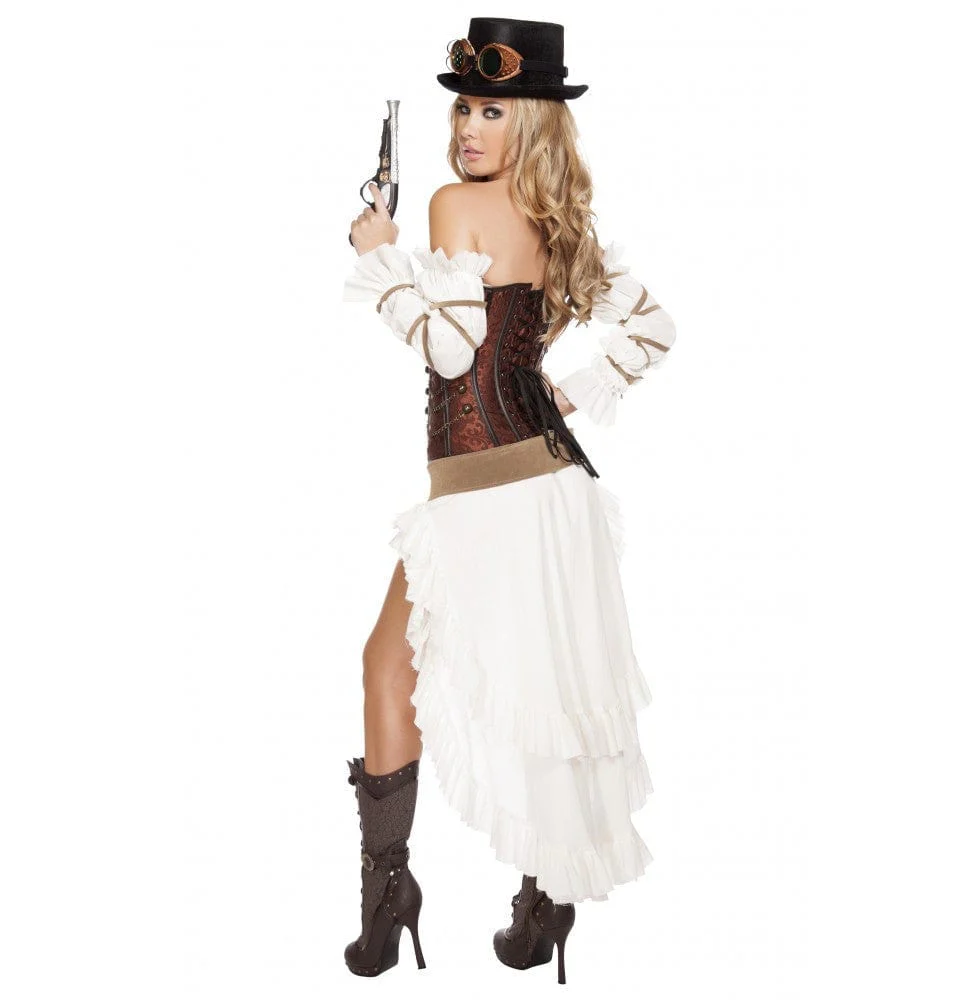 7 Pc Brown & White Steampunk Babe Halloween Cosplay Costume - Image 2