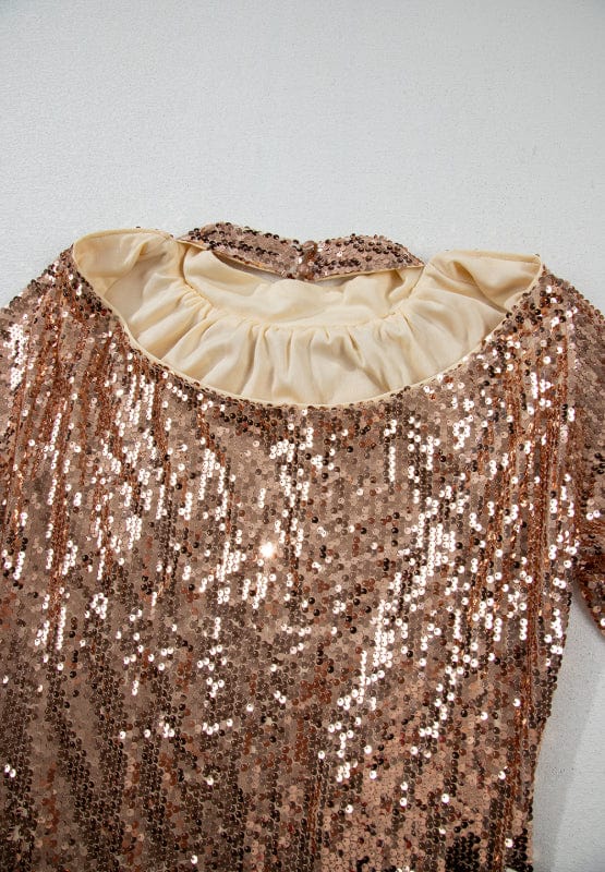 Rose Gold Backless Sequin Mock Neck Long Sleeve Mini Party Club Dress - Image 6