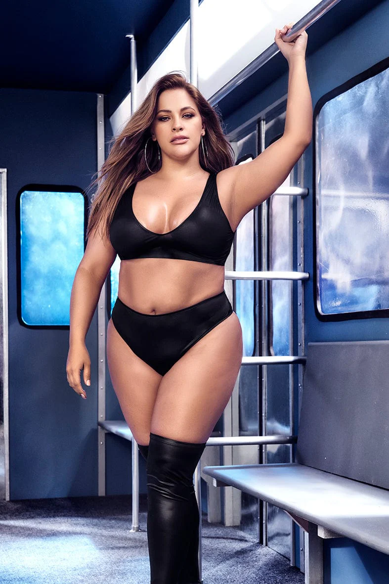 Plus Size Black Crisscross Triangle Top & High Waist Cheeky Bottom Lingerie - Image 2