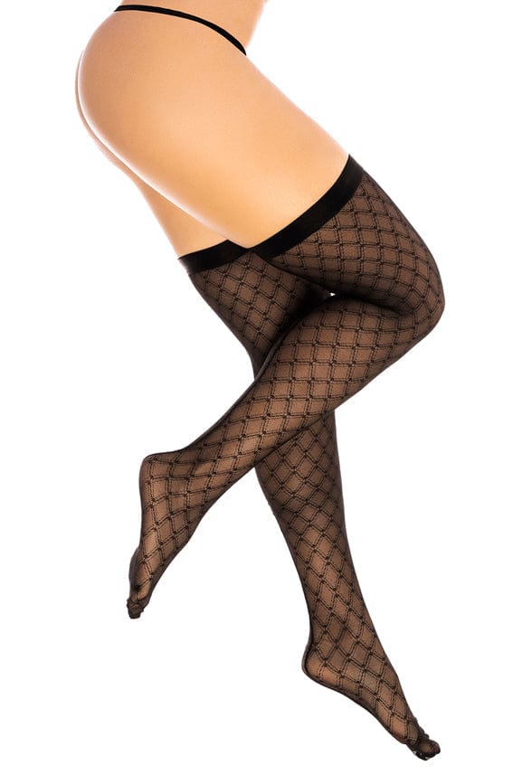 Black Diamond Fishnet Mesh Thigh High Lingerie Stockings