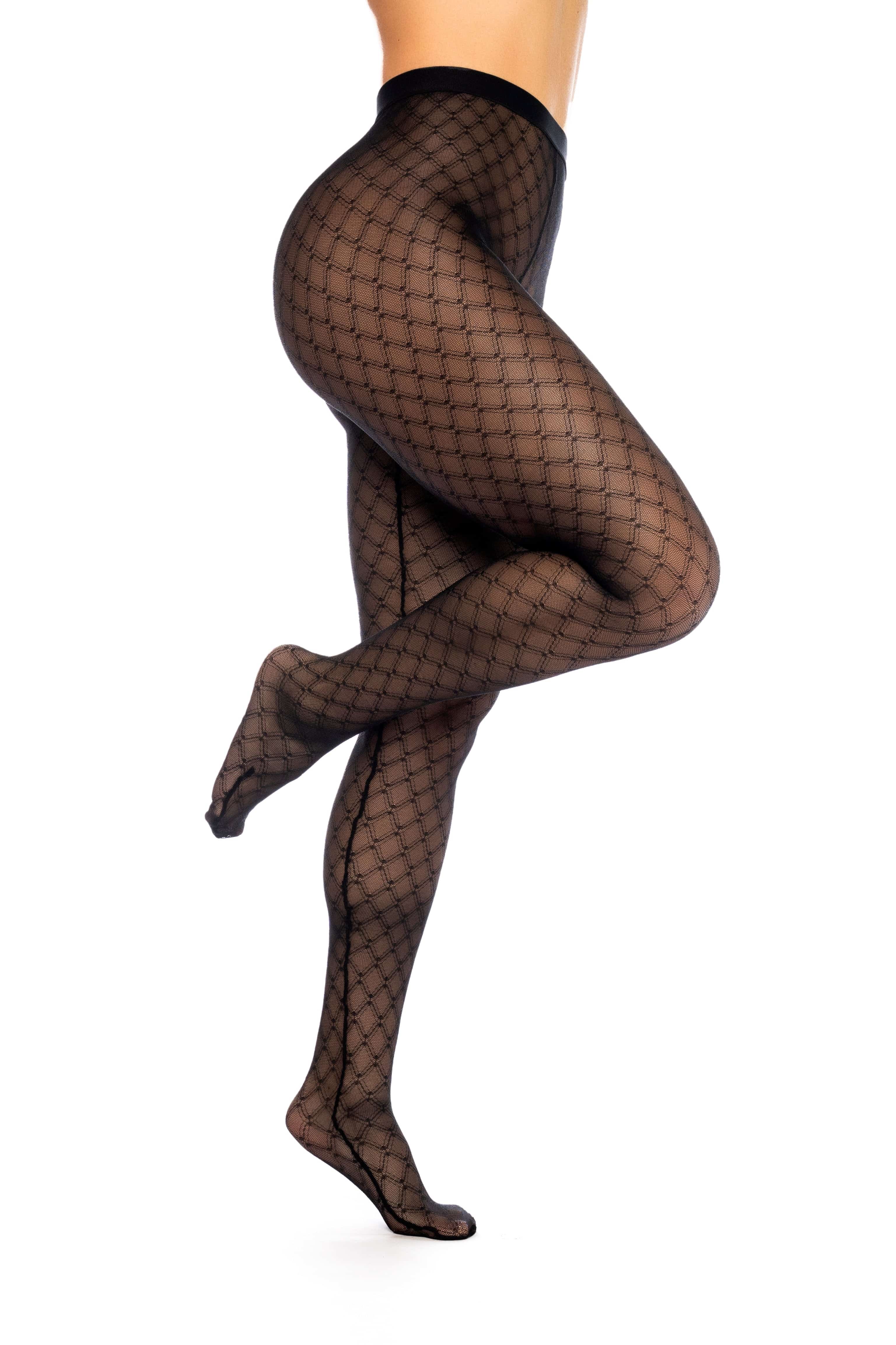 Black Diamond Mesh w/ Waist Band Pantyhose Stockings