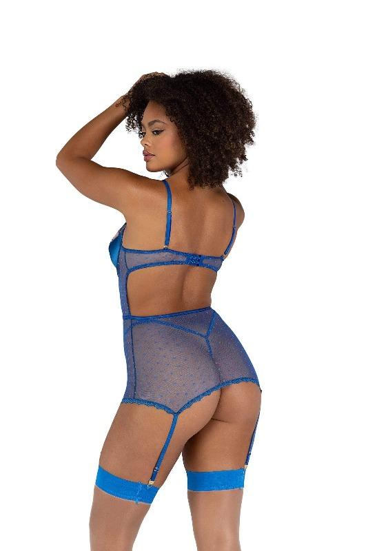 Black Embroidery & Satin Chemise Set (Blue is also available) - Image 3