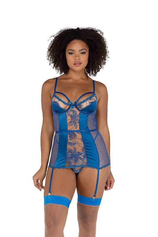 Black Embroidery & Satin Chemise Set (Blue is also available) - Image 4