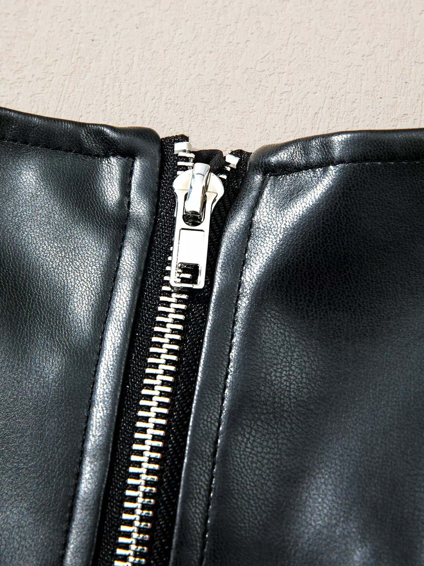 Black Faux Leather Ruffle Hem Sleeveless Mini Dress - Image 6