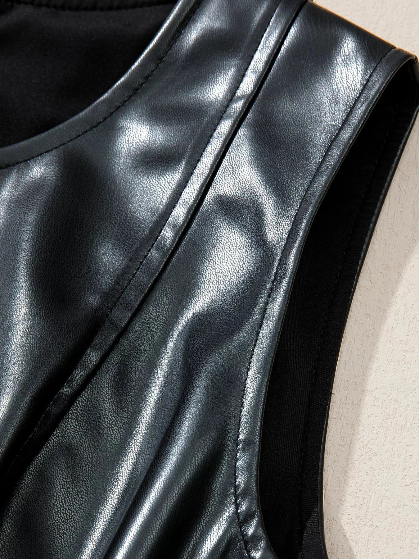 Black Faux Leather Ruffle Hem Sleeveless Mini Dress - Image 7