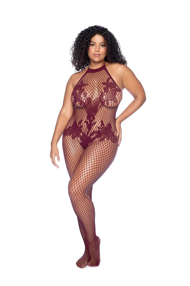 Black Floral Fishnet Crotchless Bodystocking Catsuit - Image 7