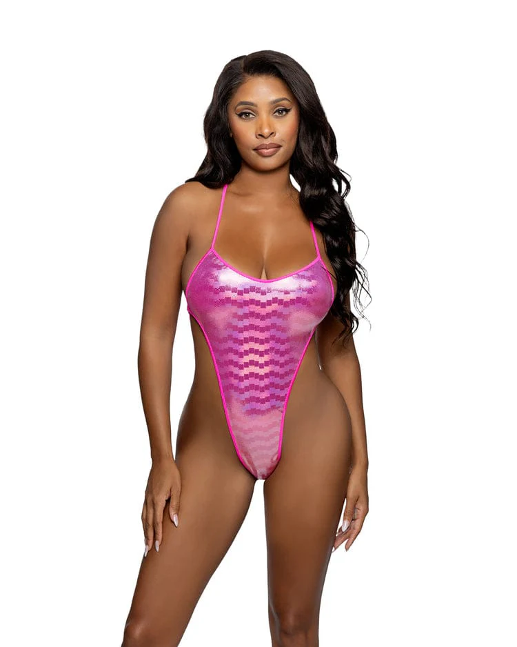 Black Iridescent Shimmer String Extreme High Leg Thong Bodysuit Festival Ravewear - Image 5