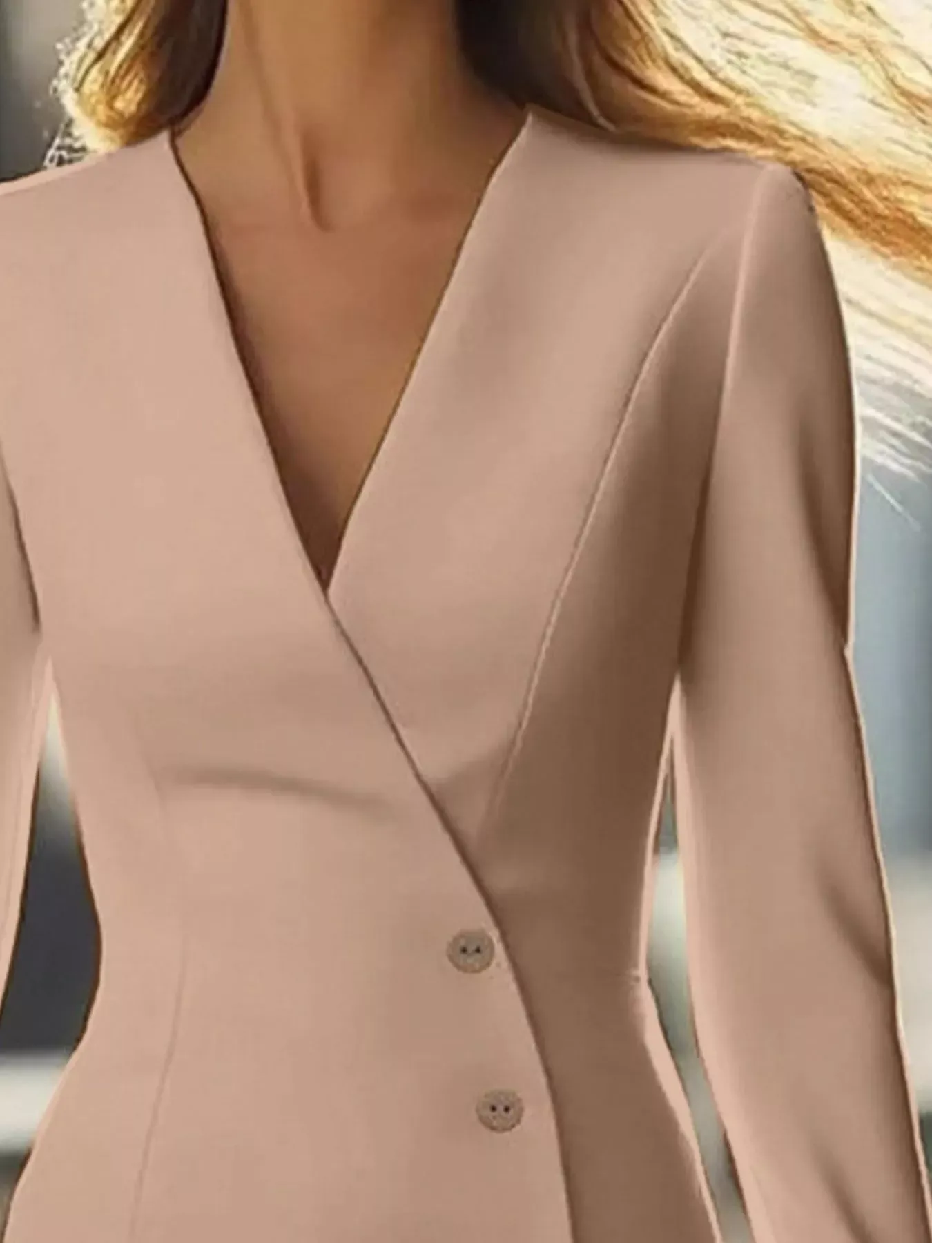 Black w/ Gold Button Long Sleeve Blazer Dress (Also Plus Size) - Image 5