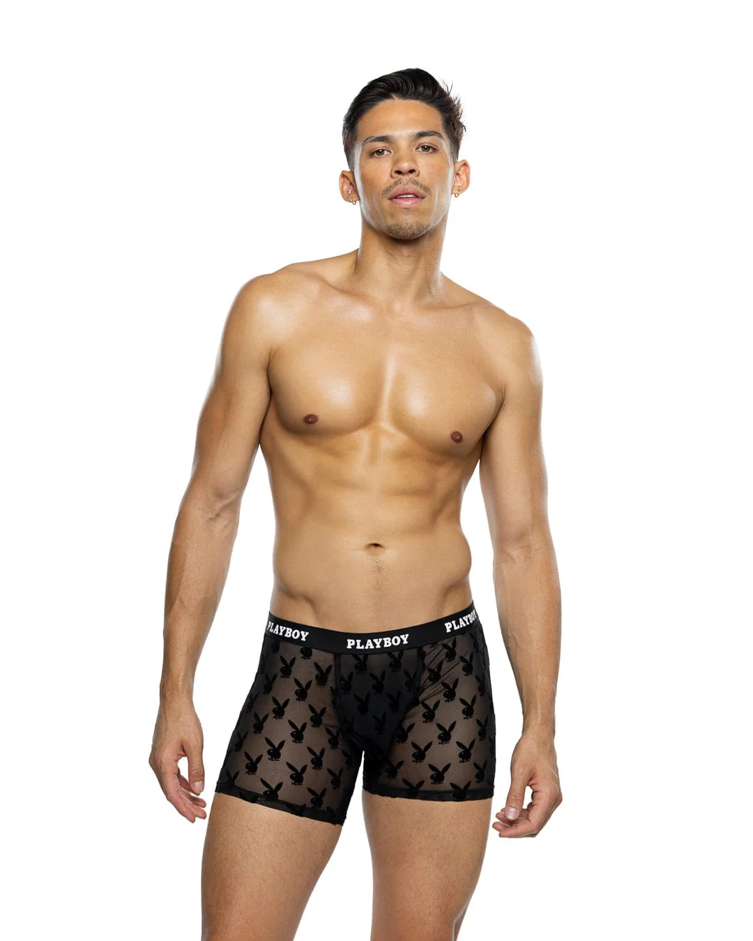 Black Men’s Playboy Bunny Mesh Burnout Boxer Brief - Image 3