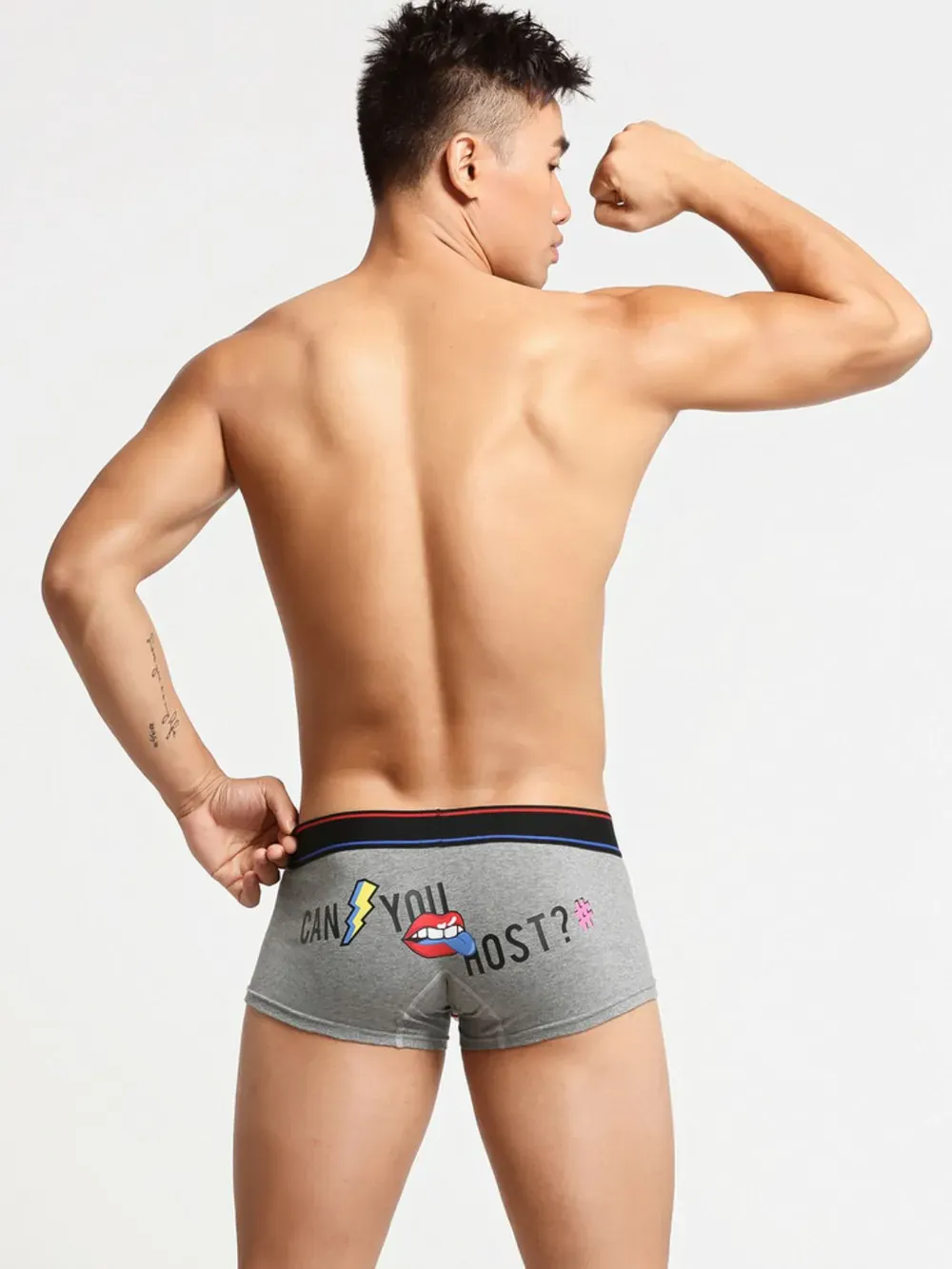 Black Men's Letter "Sayings" Graphic Contrast Short Boxer Brief Trunks Underwear - Image 2