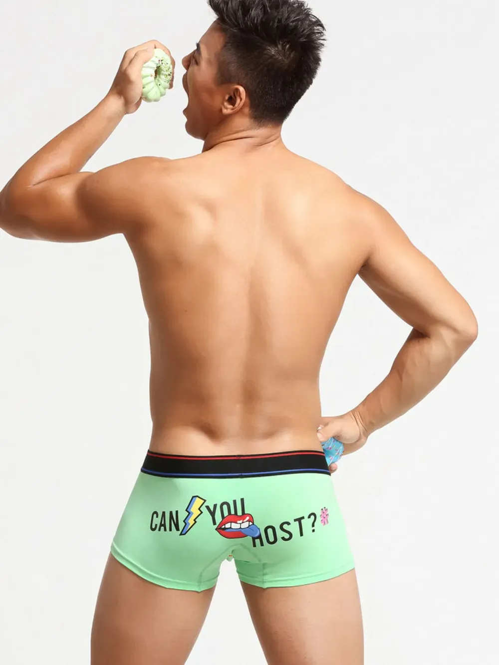 Black Men's Letter "Sayings" Graphic Contrast Short Boxer Brief Trunks Underwear - Image 6