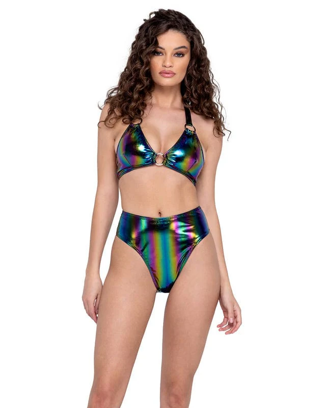 Black Multi Vinyl High-Waisted Shorts Festival Ravewear