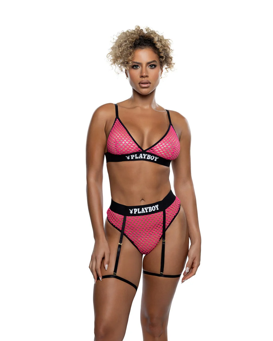 Black Playboy Bunny Erotic Fishnet Bralette & High Waisted Thong Bottom Lingerie - Image 11