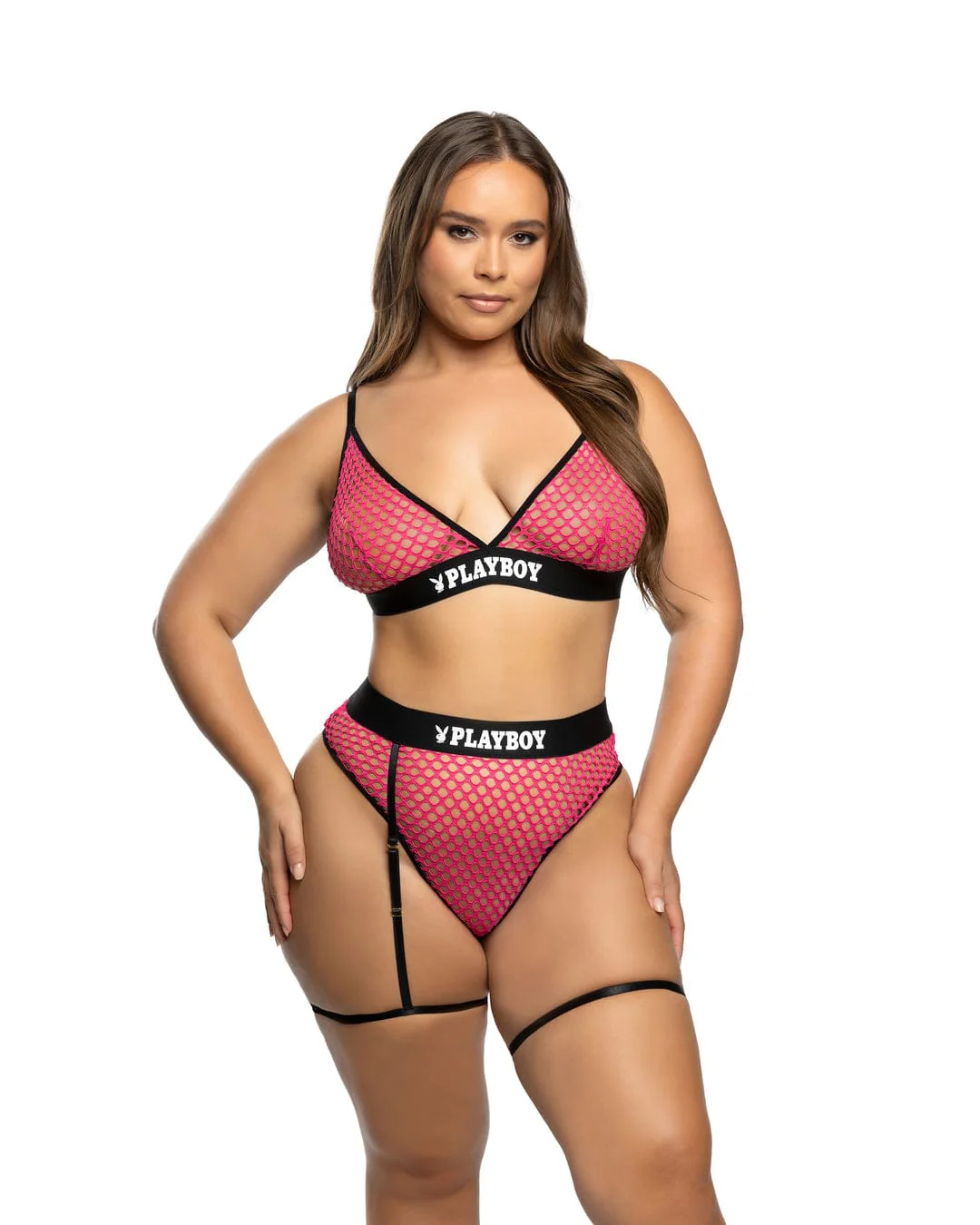 Black Playboy Bunny Erotic Fishnet Bralette & High Waisted Thong Bottom Lingerie - Image 15