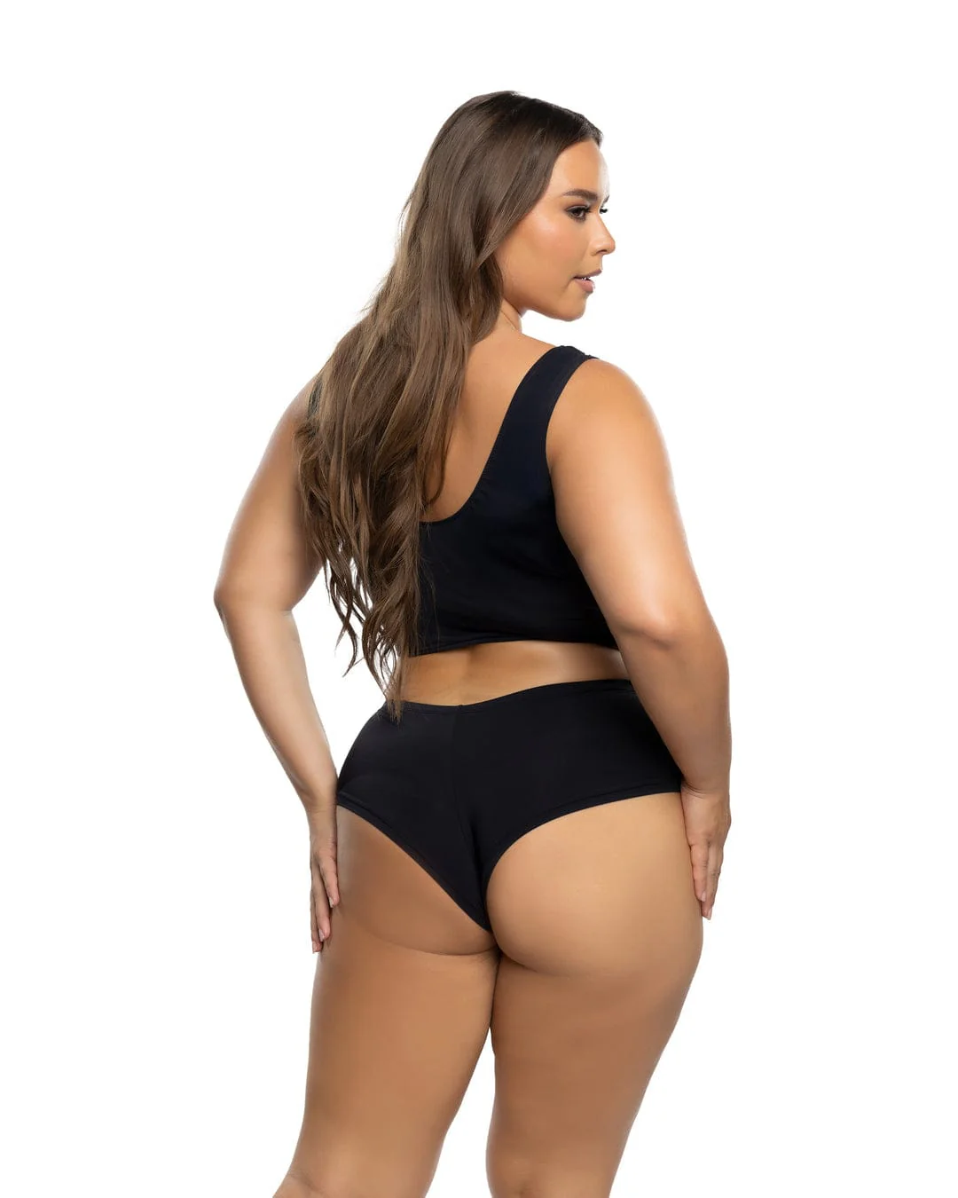 Black Playboy Bunny Rhinestone Crop Tank Top & Mid Rise Cheeky Panty Loungewear (Plus Size Available) - Image 4