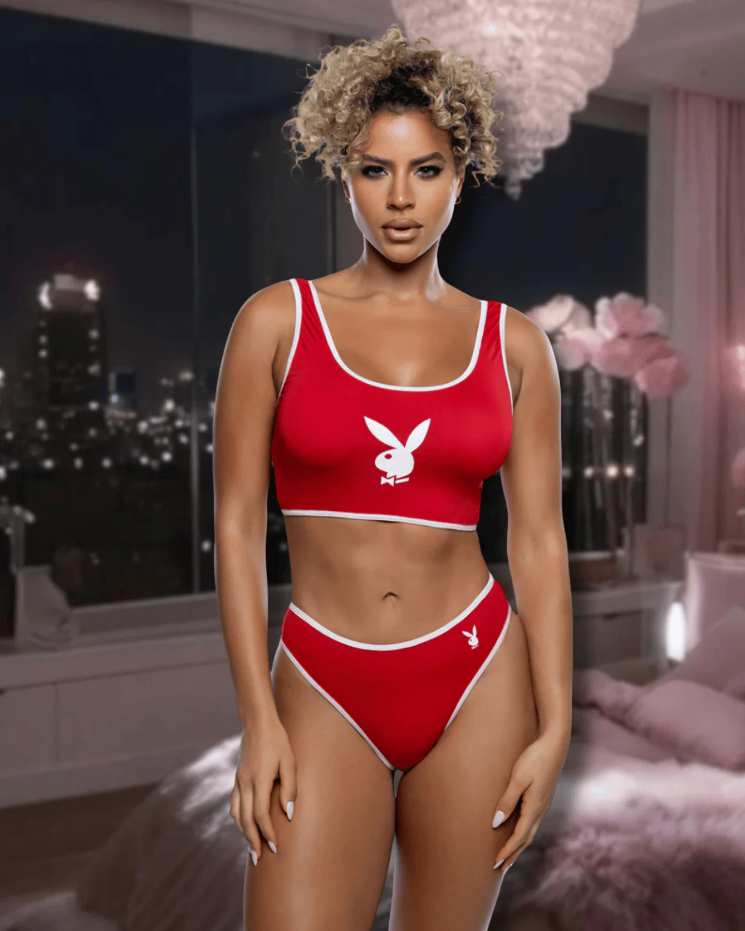 Black Playboy Bunny Sport Jersey Knit Bralette & Brazilian Cheeky Panty Lounge Lingerie - Image 3