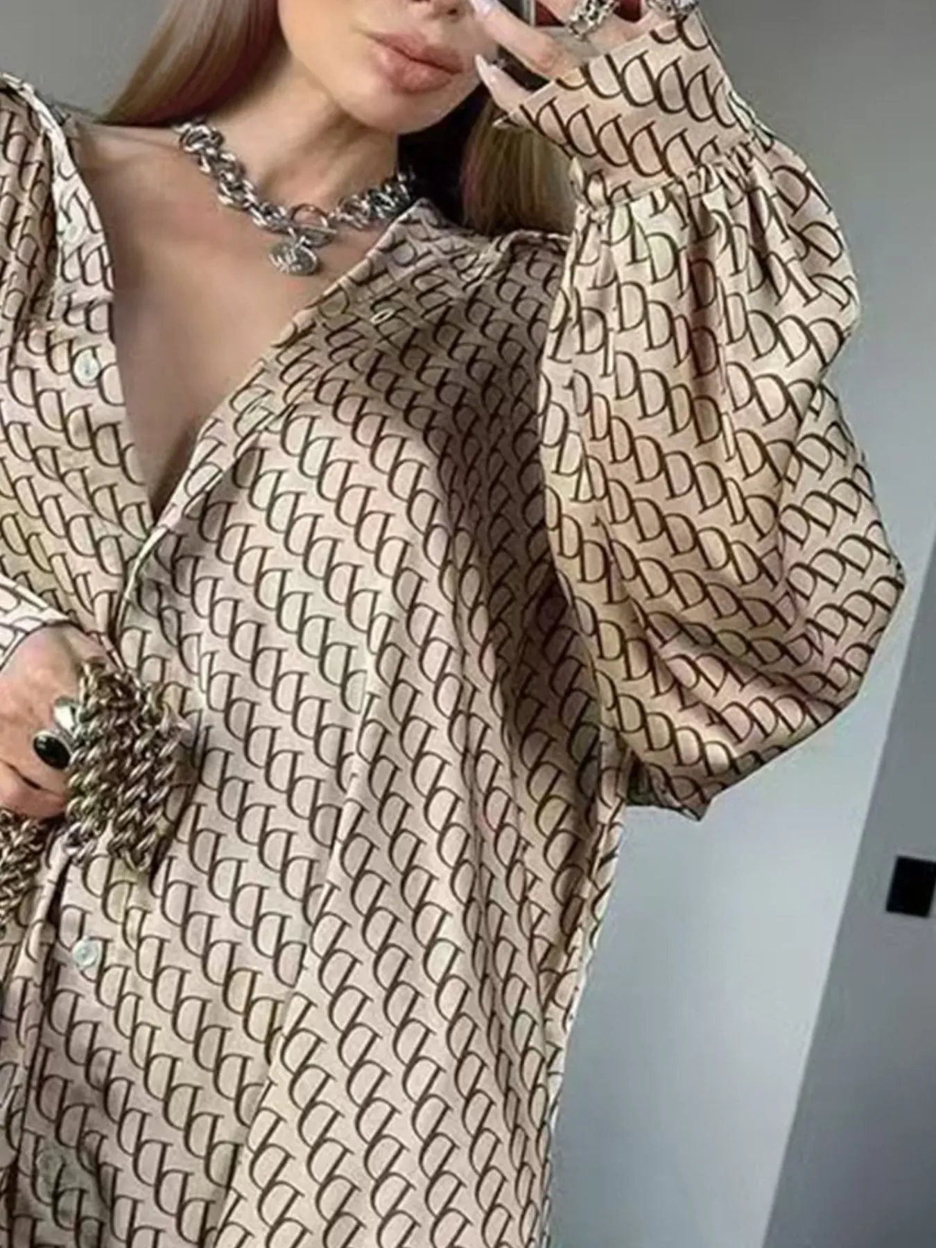 Black Print Button Up Shirt and Pants Outfit Set (Also Plus Size) - Image 6