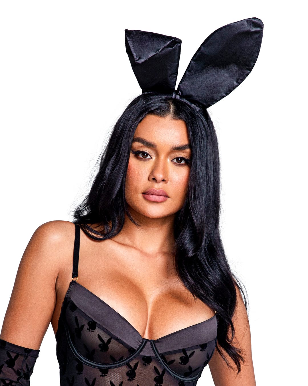 Black Satin Playboy Bunny Ears Headpiece - Image 2