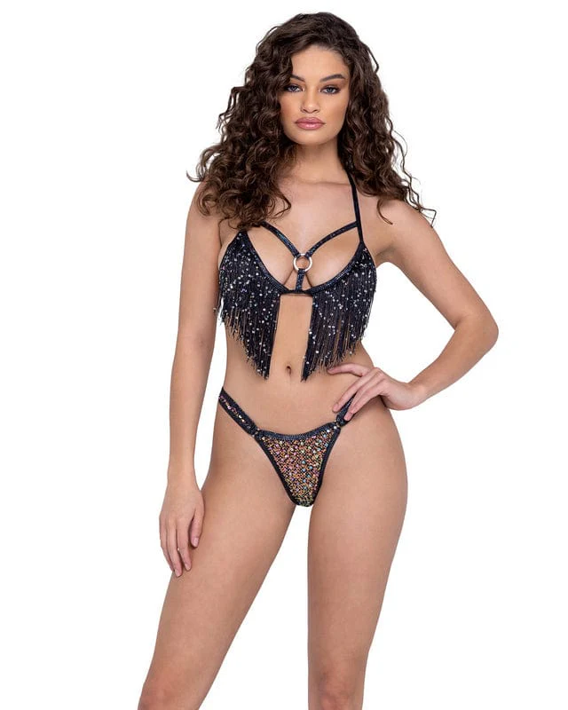 Black Sequin Fishnet Back Thong Shorts Festival Ravewear