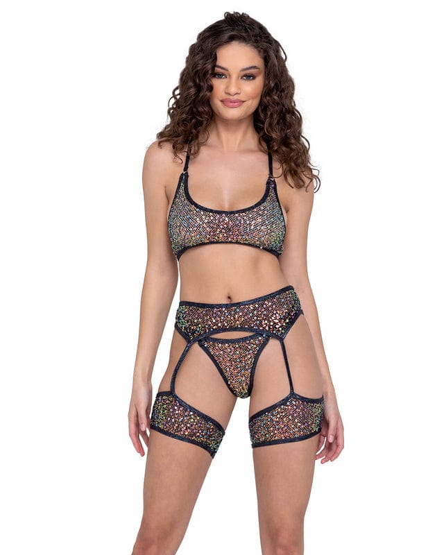 Black Sequin Fishnet Belt Garter Leg Wrap Festival Ravewear