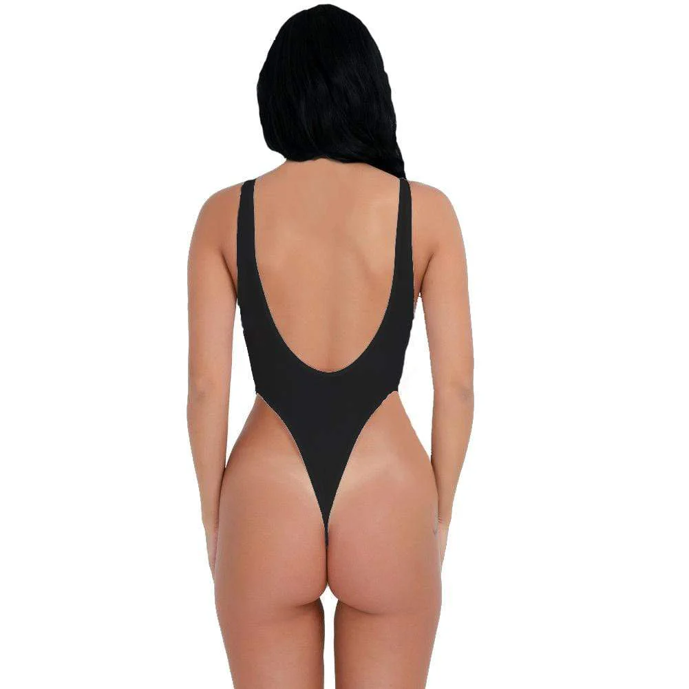 Black Sheer Extreme High Thigh Cut Thong Bodysuit Lingerie Dancewear - Image 2