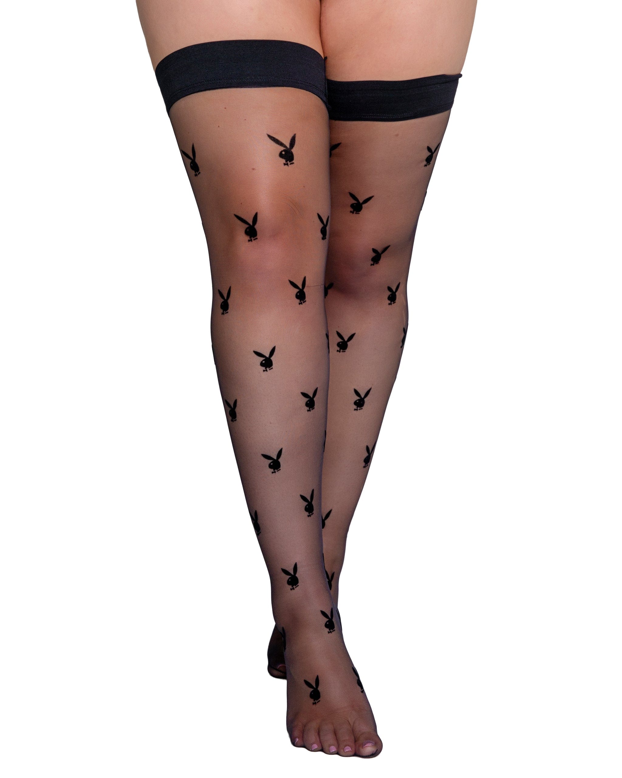 Black Sheer Playboy Bunny Thigh High Sexy Stockings - Image 2