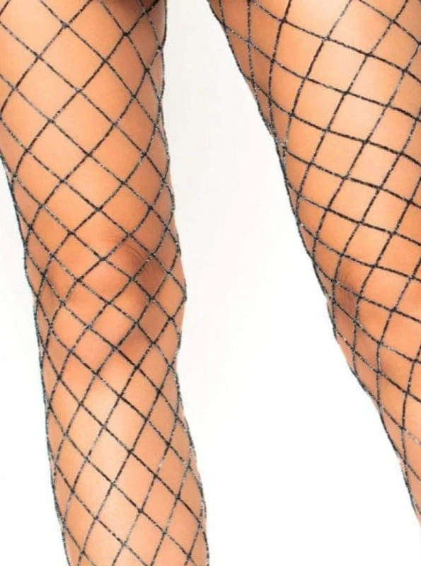 Black & Silver Sparkle Fishnet Pantyhose - Image 2
