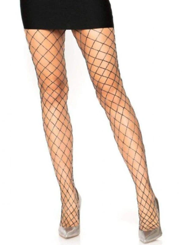 Black & Silver Sparkle Fishnet Pantyhose - Image 3