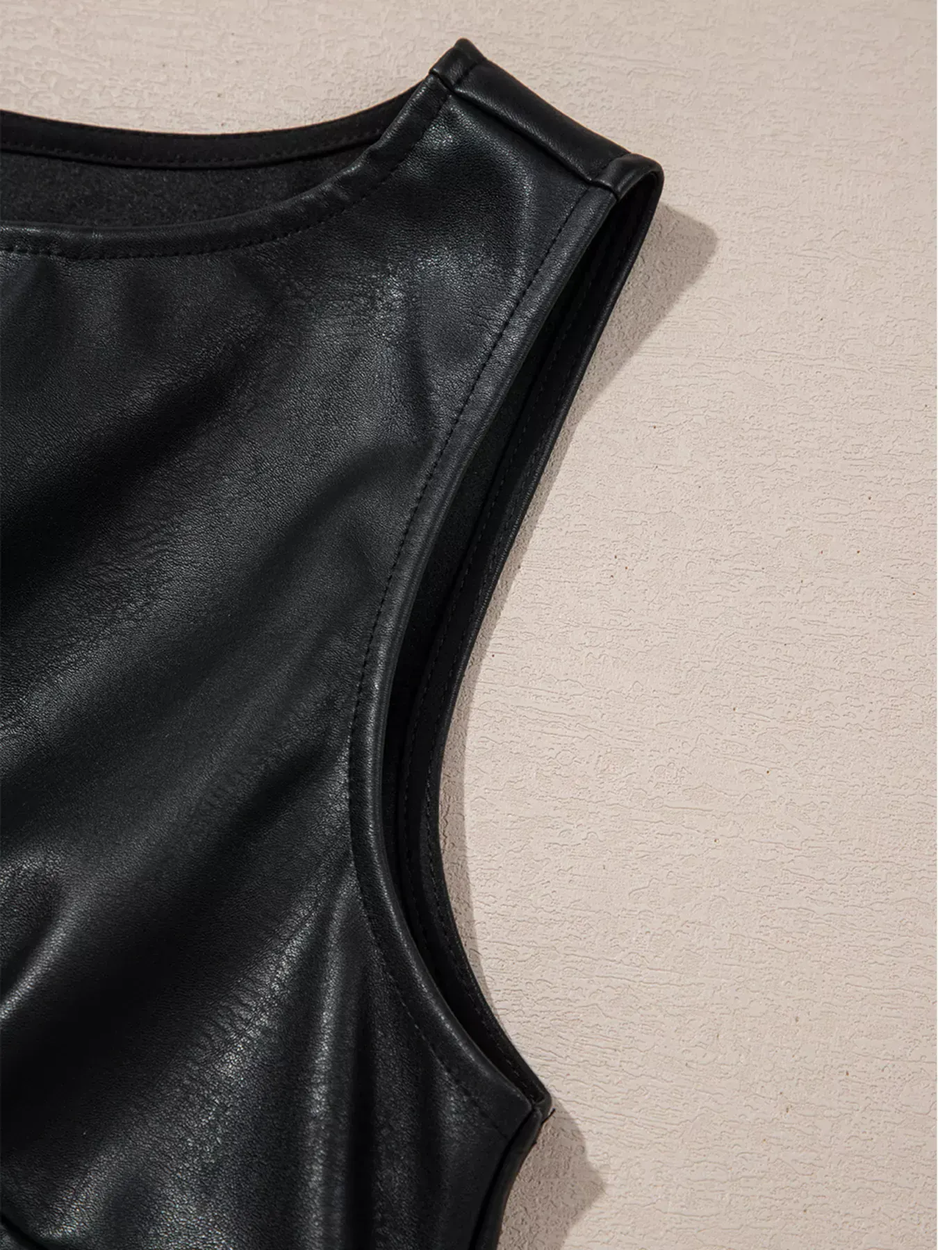 Black Vegan Leather Sleeveless Mini Dress - Image 12