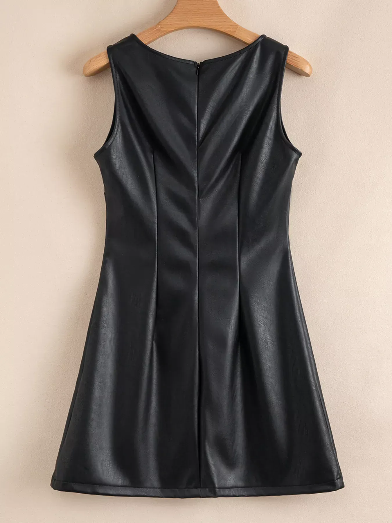 Black Vegan Leather Sleeveless Mini Dress - Image 7