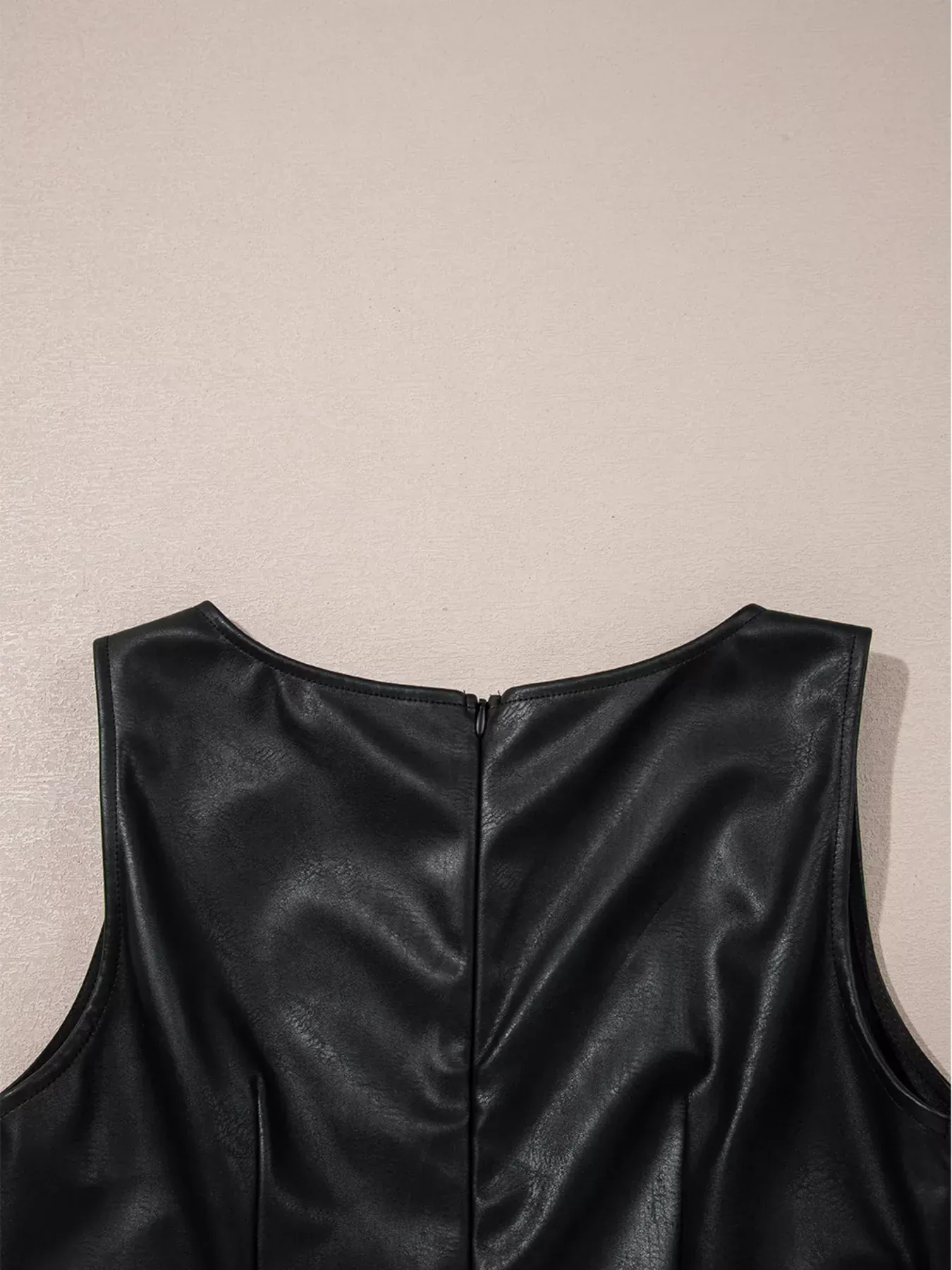 Black Vegan Leather Sleeveless Mini Dress - Image 9