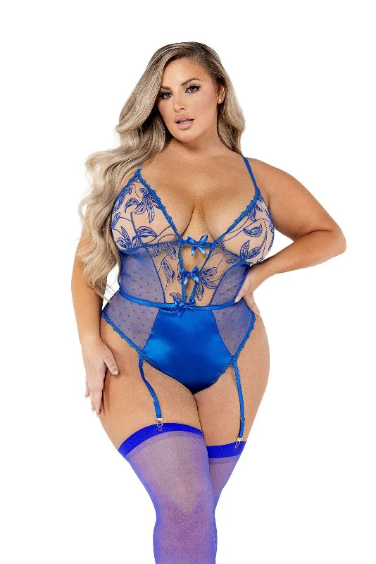Blue Embroidery & Satin Gartered Teddy (Black is also available) - Image 5