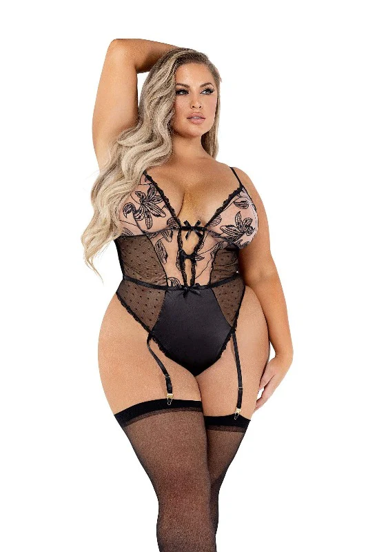 Blue Embroidery & Satin Gartered Teddy (Black is also available) - Image 7