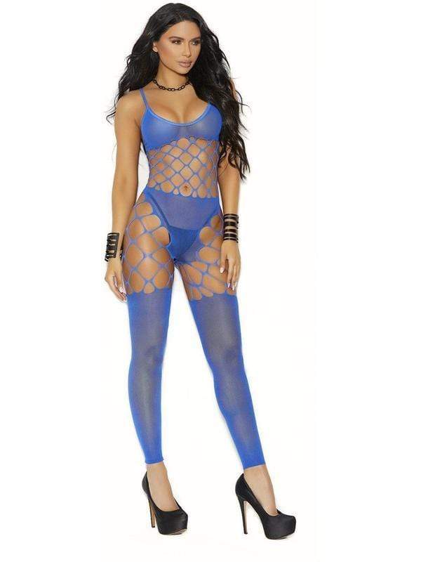 Blue Extreme Sheer Opaque Net Footless Bodystocking