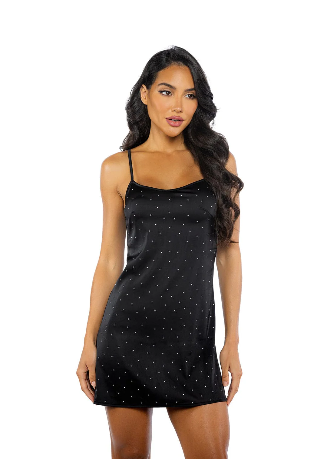 Blue Satin & Rhinestone Sleep Chemise Lingerie - Image 3