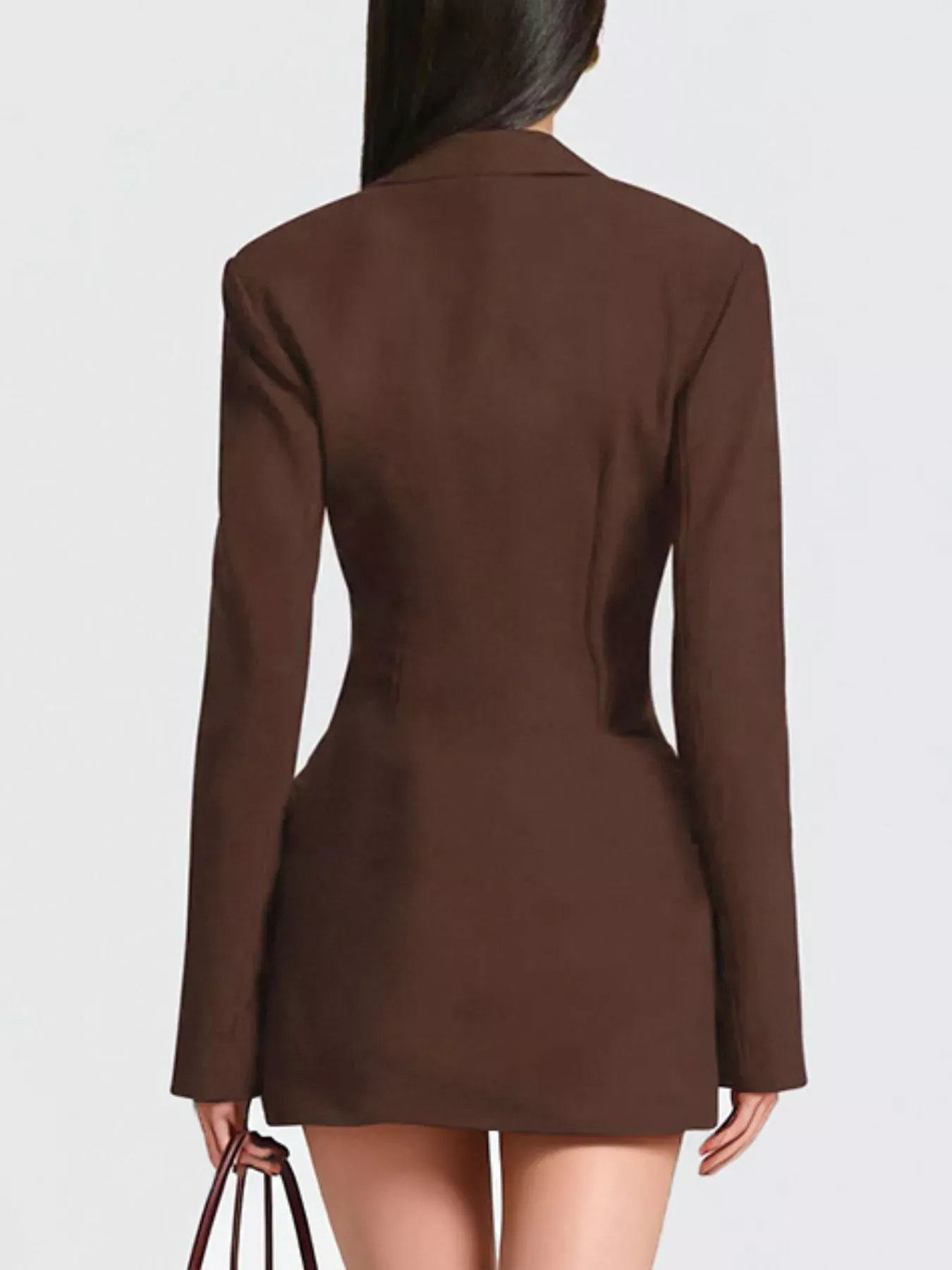 Brown Blazer-Style Long Sleeve Mini Dress (Also Plus Size) - Image 3