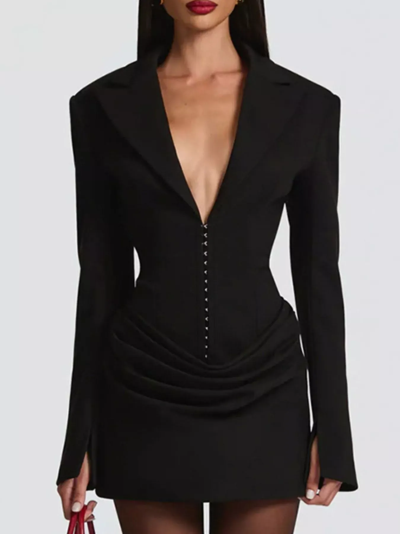Brown Blazer-Style Long Sleeve Mini Dress (Also Plus Size) - Image 7