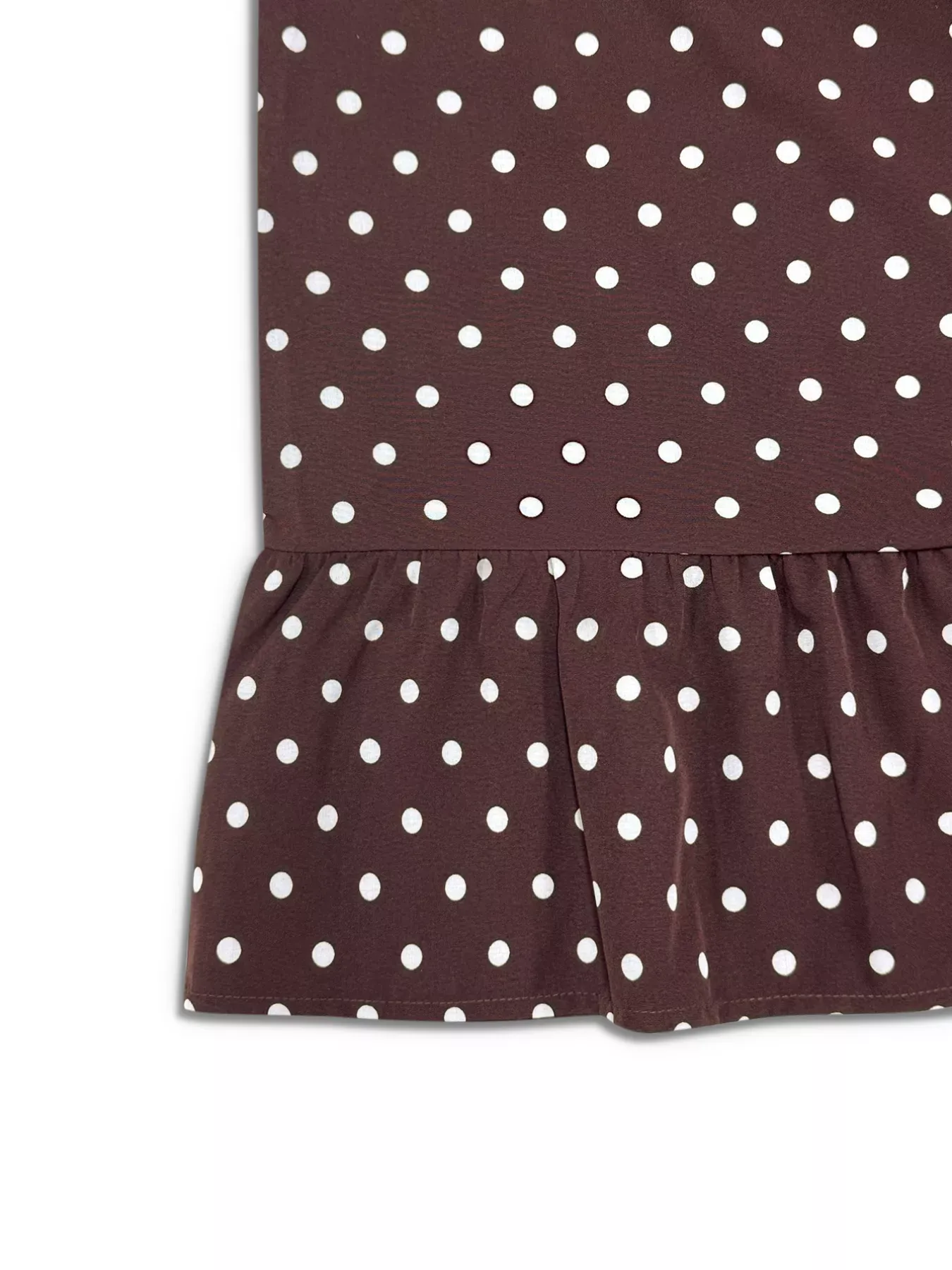 Plus Size Chocolate Brown & White Polka Dot Ruffle Hem Mini Dress - Image 10