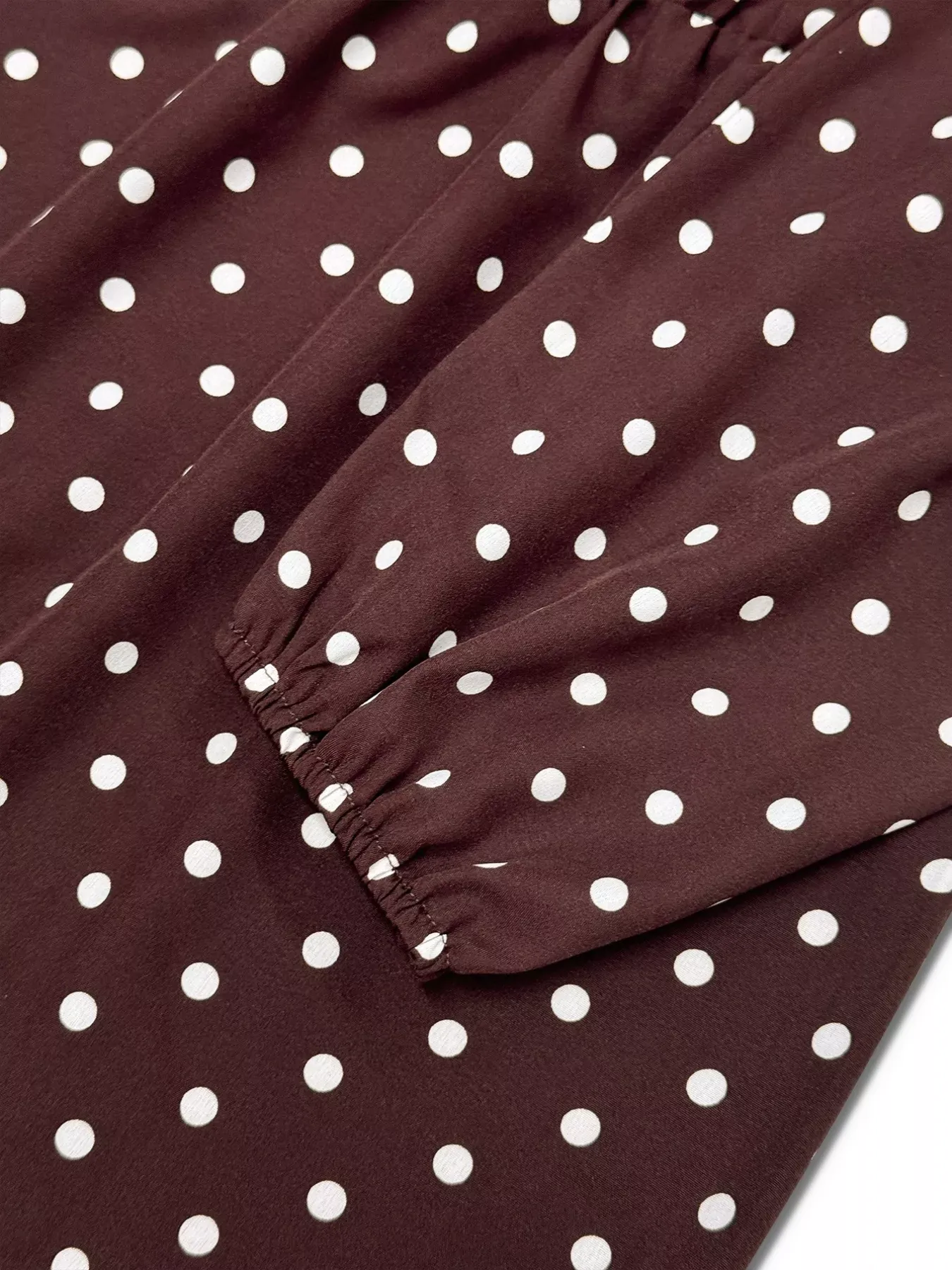 Plus Size Chocolate Brown & White Polka Dot Ruffle Hem Mini Dress - Image 7