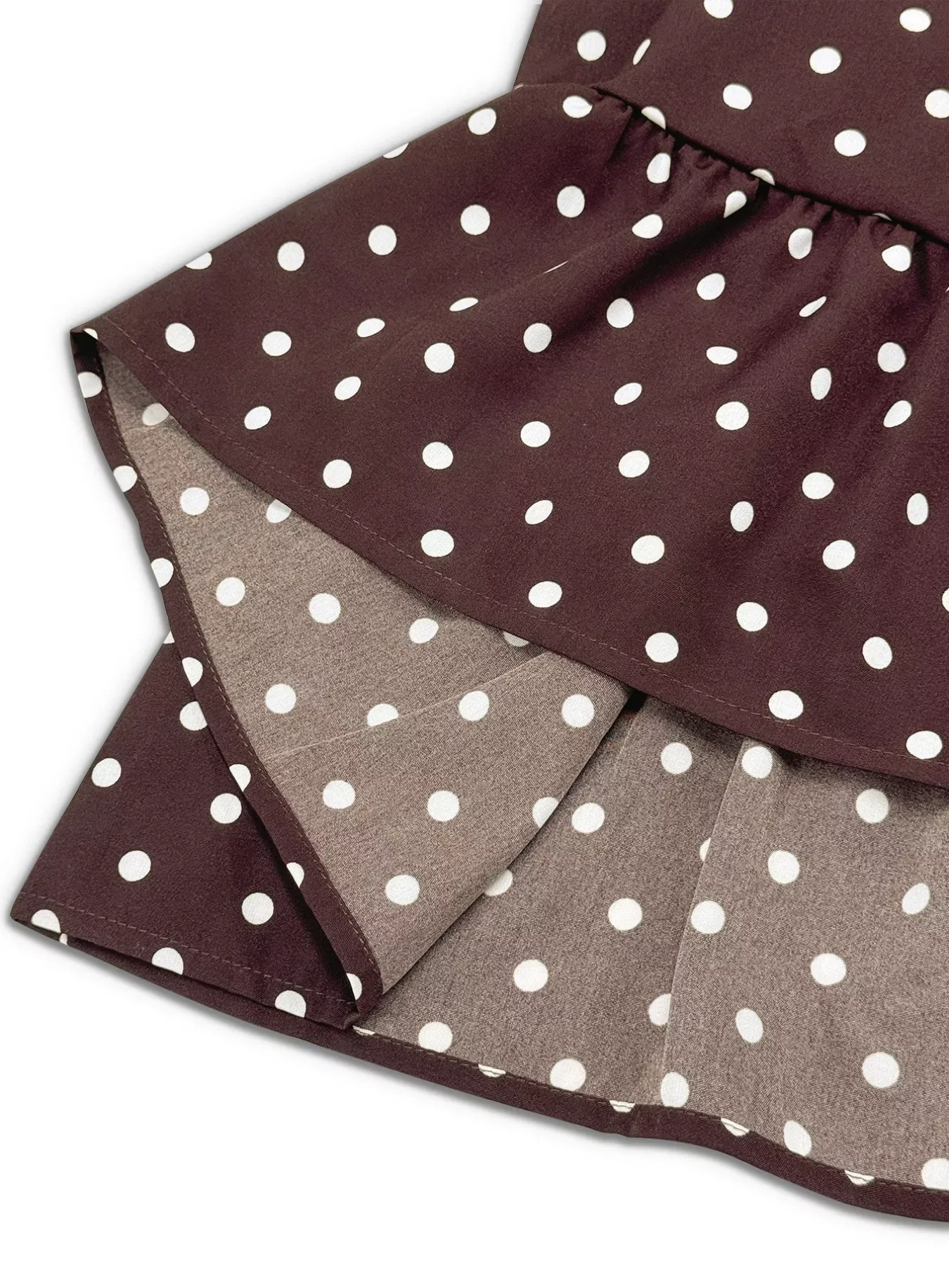 Plus Size Chocolate Brown & White Polka Dot Ruffle Hem Mini Dress - Image 8