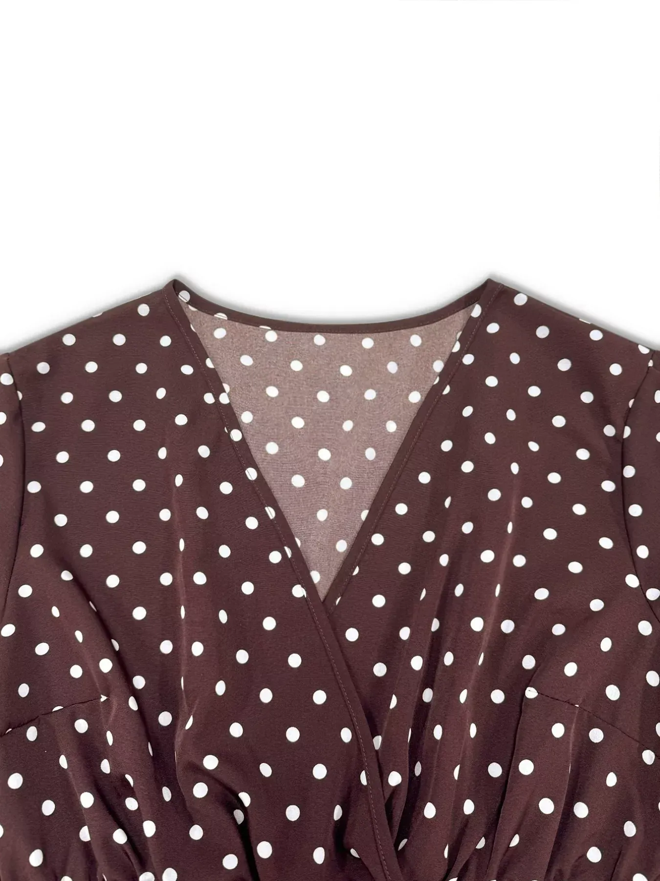 Plus Size Chocolate Brown & White Polka Dot Ruffle Hem Mini Dress - Image 9
