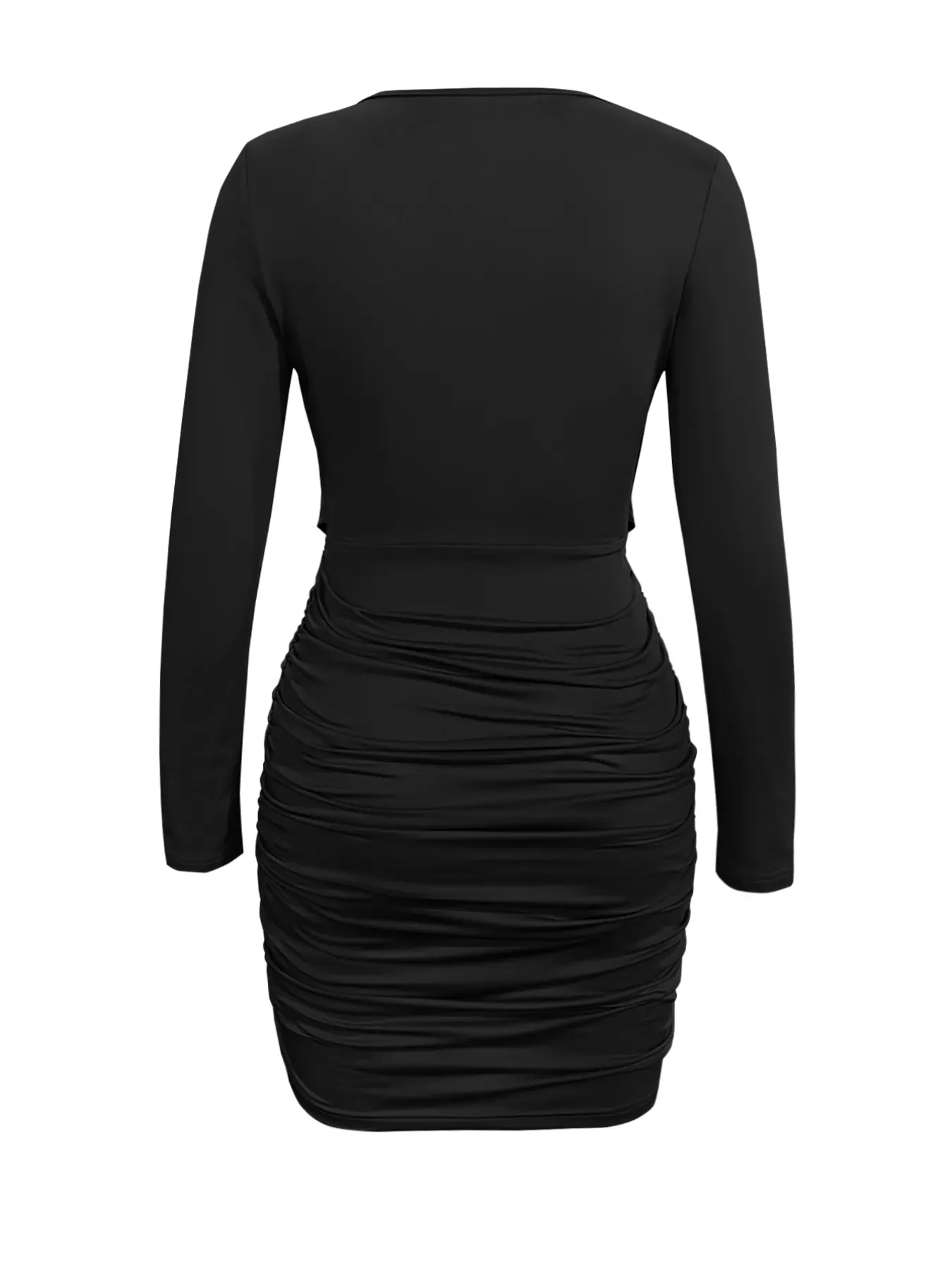 Burgundy Red Draped V-Neck Long Sleeve Bodycon Mini Dress - Image 12